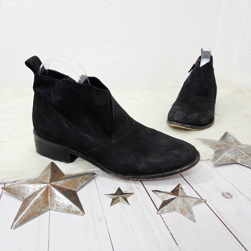 Eileen Fisher Keith Ankle Boots Black Nubuck Suede Leather Booties Size 9.5